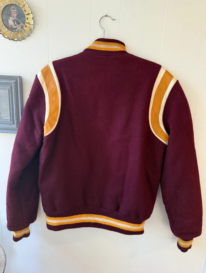 Chaqueta de Colección 1985 Borgoña Oro Lana Cuero Butwin Letterman Para Hombre Talla M/L Paul Foto 3 de 4