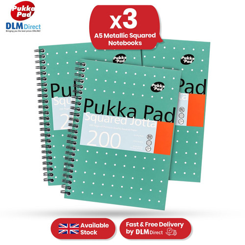 3x Pukka Pad A5 Squared Jotta Book, 5mm Grid, 200 Pages, Wirebound Notebook - Picture 1 of 7