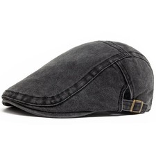 Men Flat Cap Washed Newsboy Gatsby Retro Denim Beret Driving Hat Outdoor Casual