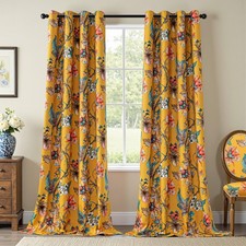 Mysky Home Yellow Floral 95 Blackout Curtains 84 Inches Long For Living Room