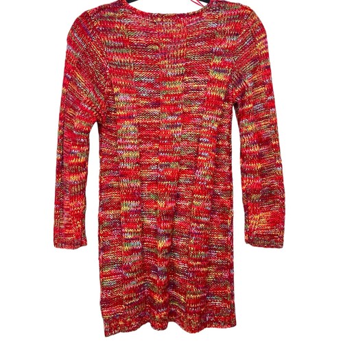 MISS UNDERSOOD Girls Tomato Red & Multi Color Knit Sweater Dress XL Cottage - Picture 3 of 7