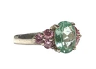 Vintage Sterling Silver Oval Green CZ & Pink Topaz Cluster Sz 8.5 Ring