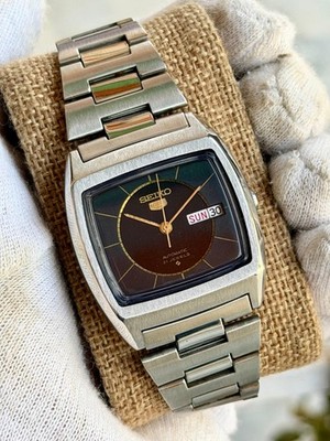 Vintage Seiko 5 Automatic 21 Jewels Black Gradient Dial Day Date Men s Watch