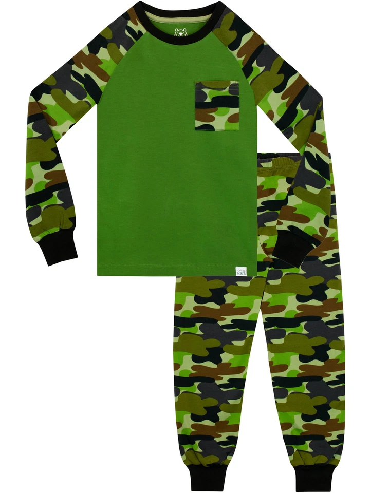 HARRY BEAR Green Camouflage Pyjamas Kids Boys 6 7 8 9 10 11 12 13 Years PJs Khaki Camo Long