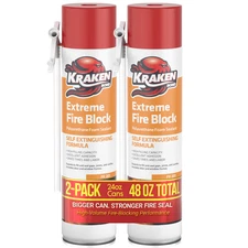 Kraken Bond Extreme Fire Block Polyurethane Foam Sealant 24oz 2 Pack -Straw Use