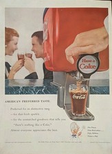 1955 Vintage Coca-Cola Print Ad, America's Preferred Taste Coke Dispenser
