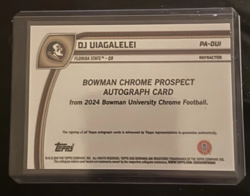 2024 Bowman Chrome Prospect DJ UIAGALELEI Auto RC 237/299 Refractor PA-DUI - Image 2 of 2