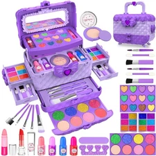 54 Pcs Kids Makeup Kit for Girls, Princess Real Washable Pretend Play Cosmetic S