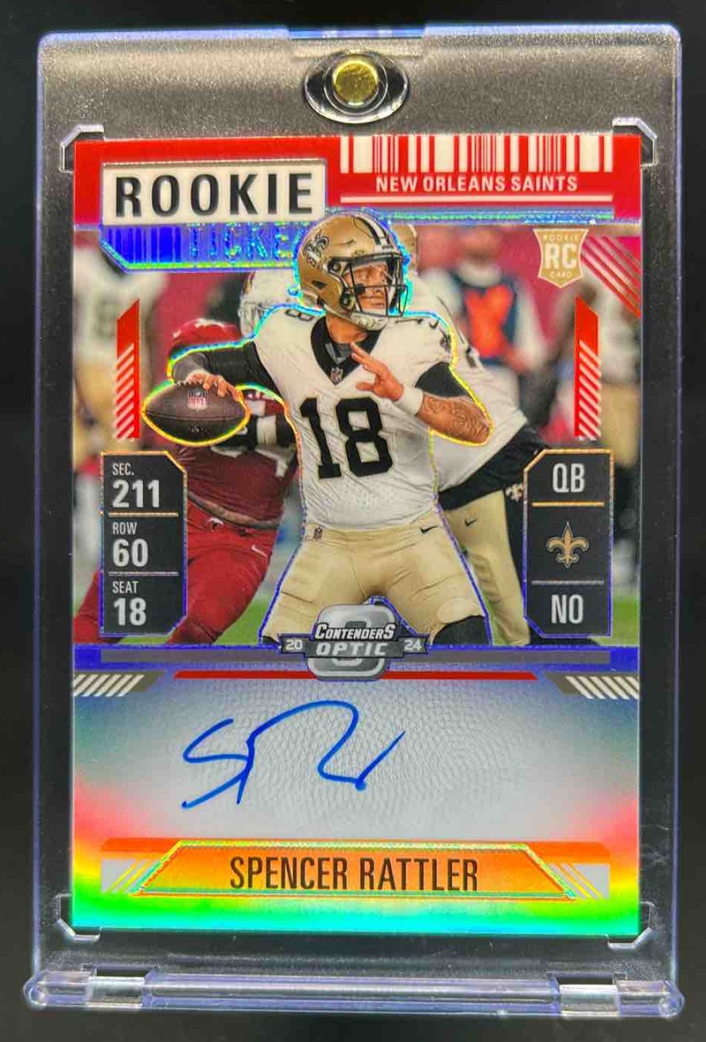 2024 Contenders Optic Spencer Rattler Rookie Ticket Auto RC Red Prizm #119/175