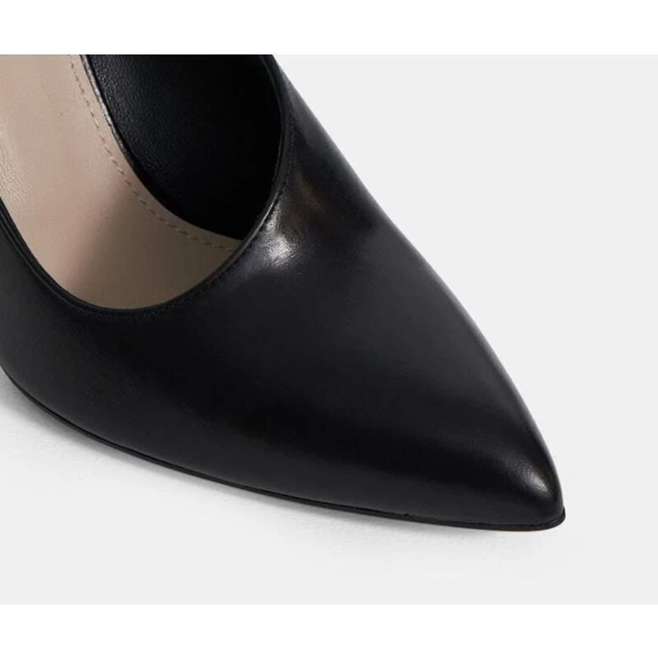 Zapatos de salón Theory para mujer asimétricos de cuero brillante talla 38 nuevos con etiquetas 498 negros Foto 4 de 4