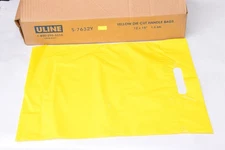 QTY 100  ULINE 12 x 15" Yellow Die Cut Handle Retail Plastic Merchandise Bags