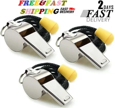 Hipat Whistle 3 Pack Stainless Steel Sports Whistles with Lanyard Loud Crisp
