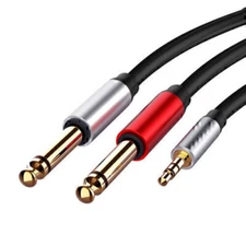 3.5mm 1/8" TRS to Double 6.35mm 1/4" TS Mono Stereo Y-Splitter Cable for Speaker