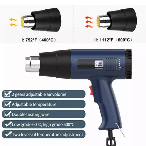 2000W Heat Gun Electric Hot Air Gun Dual Temperature LCD Display 4 Nozzles Tool - Picture 12 of 13