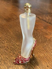 PERFUME BOTTLE Red High Heel Shoe 👠 Frosted Glass & Rhinestones~Carlton Cards