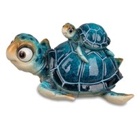 Formano Dekofigur SchildkröTe Harry + Kind Blau 15 Cm - Kunststein - GläNzend
