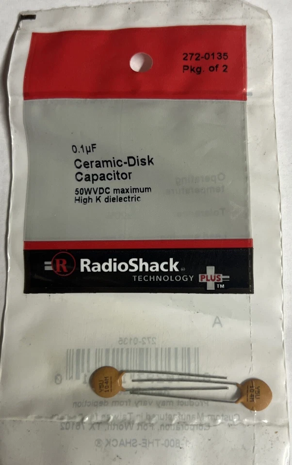 ¡NUEVO! Condensadores de disco de cerámica RadioShack 0,1 uF 2720135 *ENVÍO GRATUITO* Foto 2 de 4