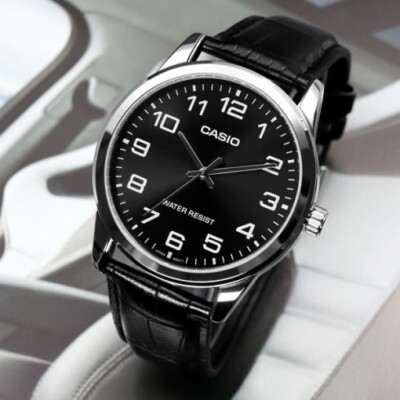 Casio MTP-V001L-1B Unisex Analog Leder Lässig Armbanduhr