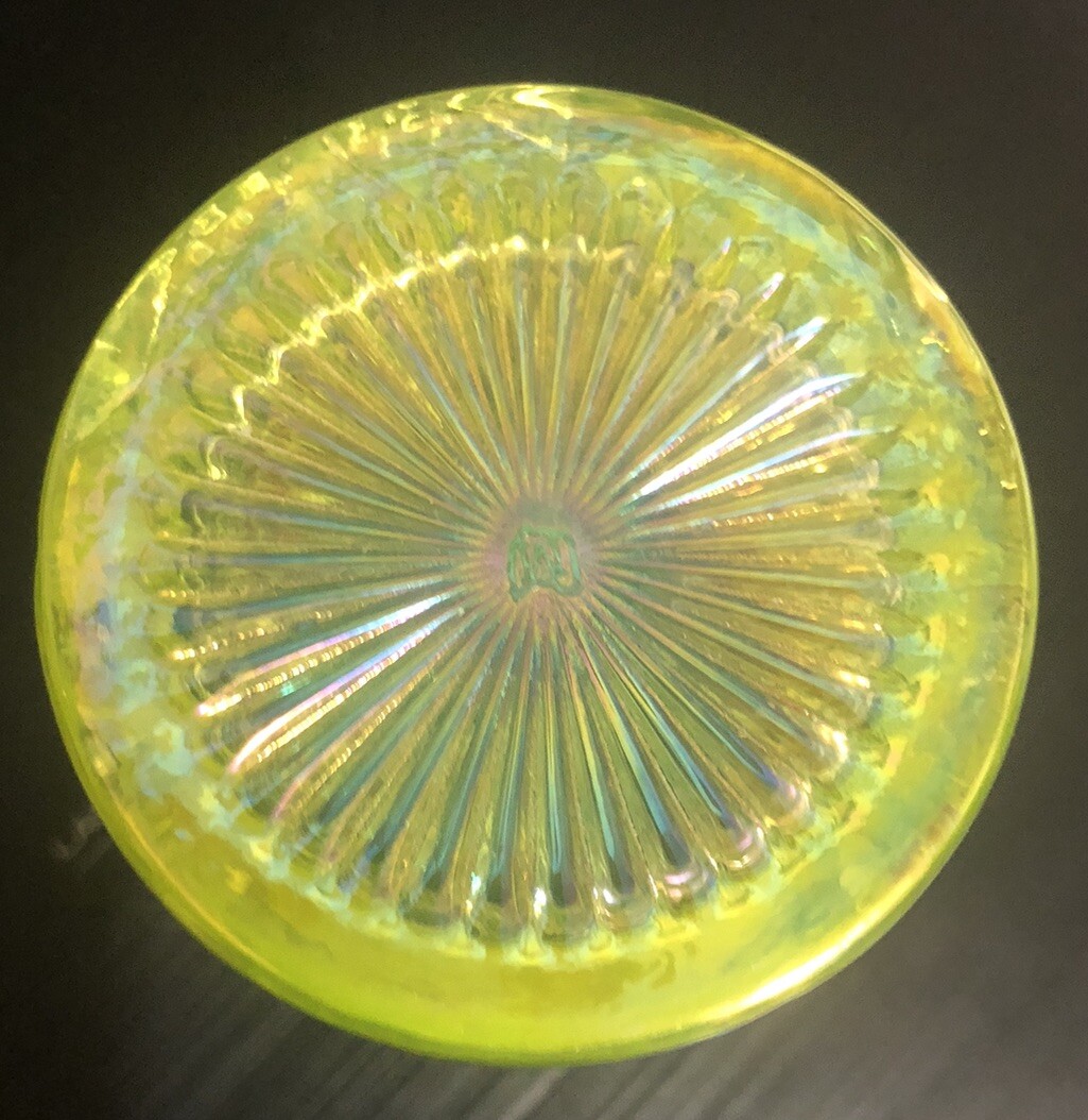 Rare Vintage Mosser Glass Corn & Sun Yellow Vaseline Uranium Opalescent
