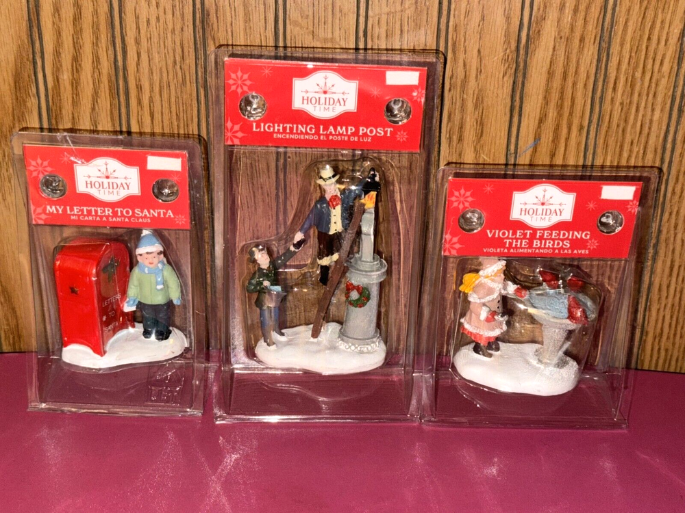 New 3 Lot CHRISTMAS VILLAGE ACCESSORIES HOLIDAY TIME FIGURINES Birds Letters