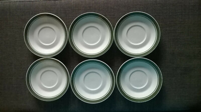 6 x DDR Mitropa Untertassen 14cm Serie Rational Interhotel mit Grünen Rand
