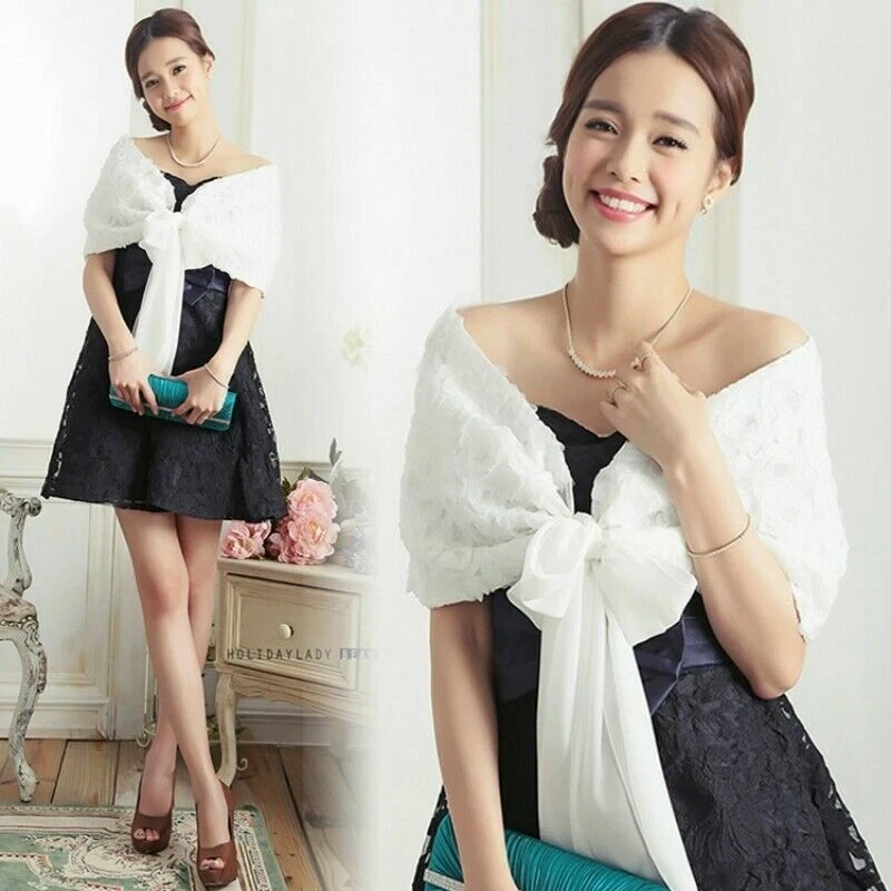 Dama Bolero Encogerse de hombros Capa Envolturas Chal Estola Encaje Gasa Floral Rosa Novia Boda Foto 2 de 4