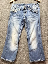 VIGOSS Capris Women's Sz 28 Blue Denim The New York Distressed Med Wash Stretch