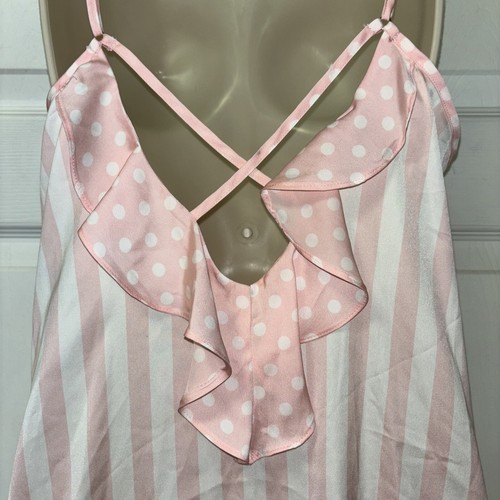 NWT Betsey Johnson Pink Stripe MRS Slip Nightie Night Gown L Bridal Ruffle Back - Picture 5 of 9