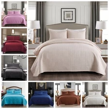 3 Pieces Quilt Bedspread Coverlet Set Comforter Reversible Soft Bed Cover Throw