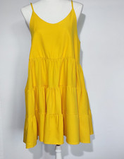 Boohoo Yellow Open Back Loose Fit Pleated Mini Dress - Size  UK 12