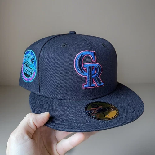 HAT CLUB 7 1/4  7 3/8 COLORADO ROCKIES CYBERPUNK NAVY HAT 10TH ANNIVERSARY PATCH