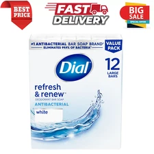 Dial Antibacterial Bar Soap, Refresh & Renew, White, 4 oz, 12 Bars Free Shipping