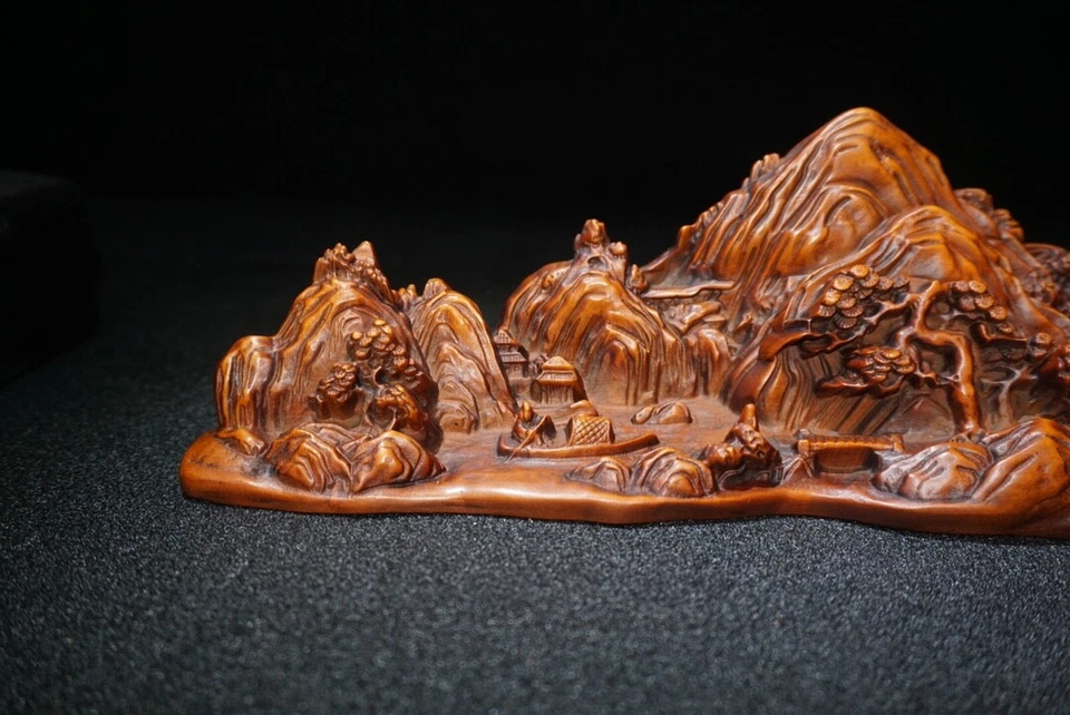 Antigua estatua china de madera tallada en madera bosque negro decoración boj tallada Foto 3 de 4