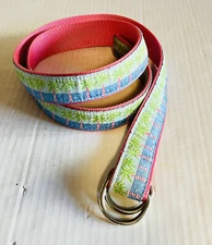 DOUGLAS PAQUETTE Womens Palm Tree Canvas Belt D-Ring Pastel Pink Blu Green Large