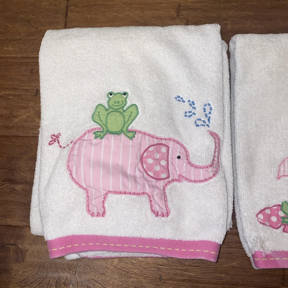 Juego de 3 toallas de baño Pottery Barn Kids Taylor RARO Elephant Frog ¡Raro! Foto 4 de 4