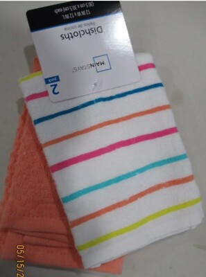 DISHCLOTHS SET OF 2.  12'' X 12''.  CORAL AND MULTI