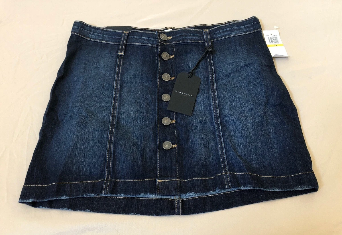 Flying Monkey Womens Blue Denim Button Front Dark Wash Denim Skirt