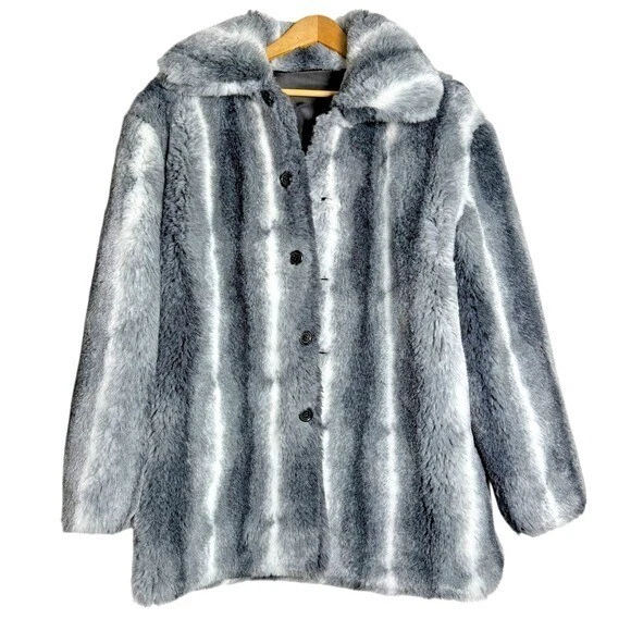 Komitor Womens PRE-OWNED MEDIUM Faux Fur CHINCHILLA Reversible Coat MID-LENGTH - Image 2 of 4