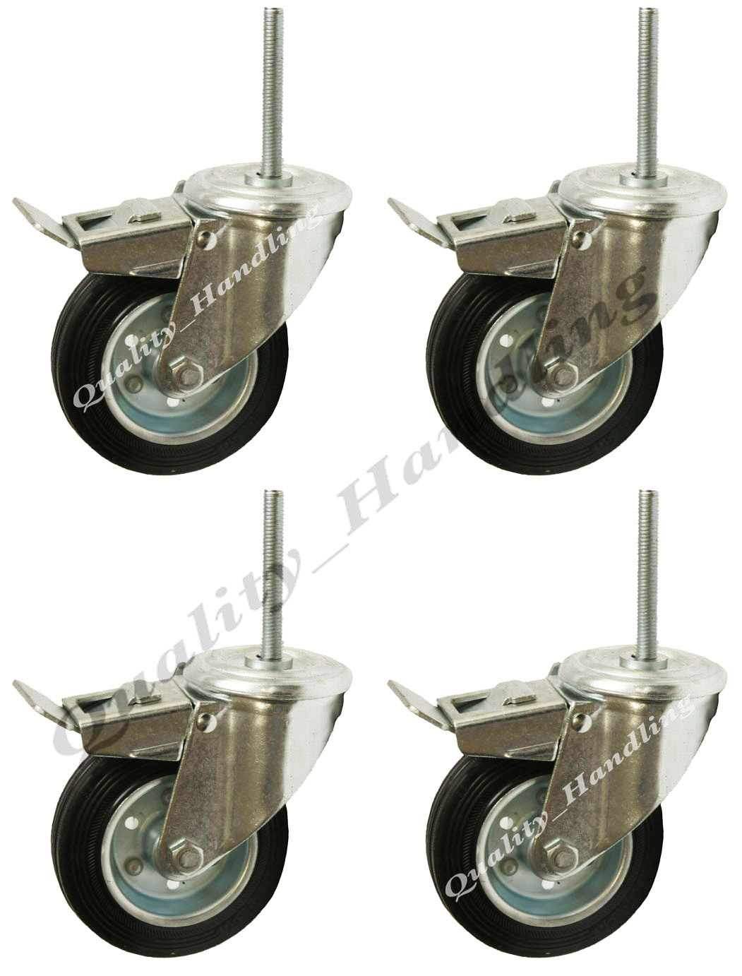 4 - 125mm heavy duty black rubber bolt hole swivel braked castors bolt 100kgs