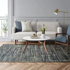 Project 62 Area Rug 7’x10’ Woven Gridlines with Thin Stripe Rug Indigo Blue NWOT