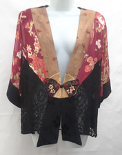 Vintage Spencer Alexis Kimono Floral Lace Embroidered Butterfly Closure Women M