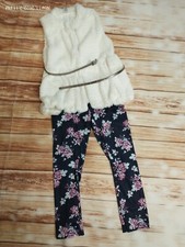 Girls Wonder Nation White Faux Fur Belted Vest Leggings SIZE Large 10-12