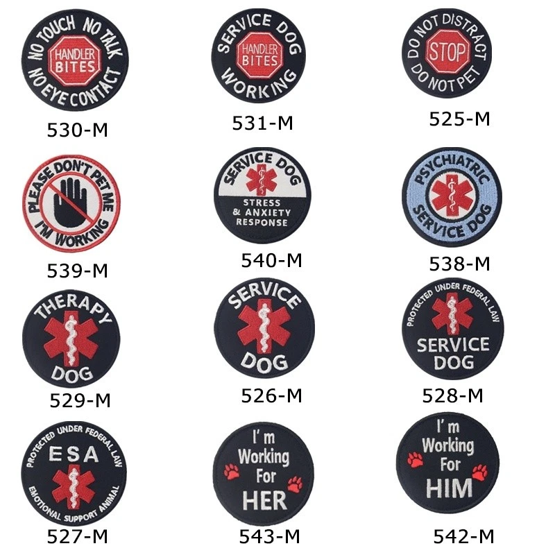 Service Dog vest patches Embroidered Hook Loop sew on transfers Badges Round - Image 3 of 4