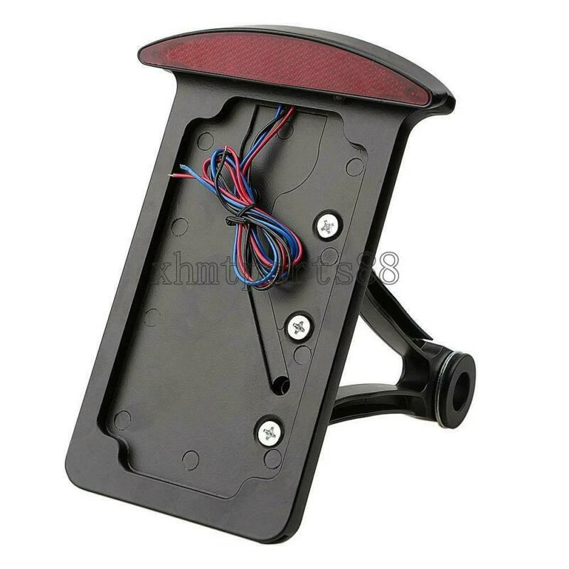 Black Side Mount License Plate Holder Bracket Tail Light For Harley Fatboy FLSTF - Image 2 of 4