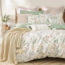 Natural Cotton 3pcs Botanical Comforter Sets Queen Size-Green Comforter with Red