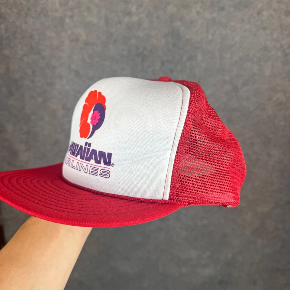 De Colección Hawaiian Airlines Trucker Sombrero Para Hombres OS Rojo Blanco Espuma Malla Años 80 90 Promoción Foto 3 de 4