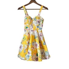 Floral Print Fit and Flare Dress Yellow Sleeveless Sundress Party
