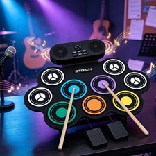 STRICH Electronic Roll-Up Drum Set 9 Pads Drum Practice Pad Kit Beginner Student