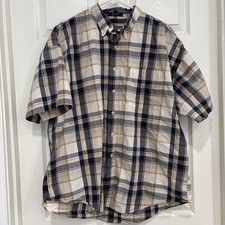 Chaps Ralph Lauren Men  s Button Down Shirt Plaid Short Sleeve Beige Blue Size XL