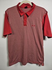 Oakley Men's Red Striped Polo Size M Collared Golf Shirt